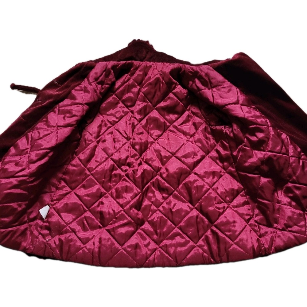 Vintage Cute Togs Burgundy Velvet Toddler Coat & Bonnet Set Double Breasted 2pc - Picture 3 of 8